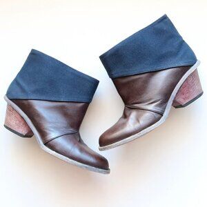 VPL by LD Tuttle Brown & Navy Leather & Fabric Block Heel Ankle Boots / Booties